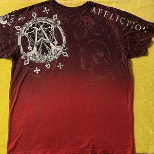 Affliction Mens Red with Burgundy Short Sleeve Shirt Size Large